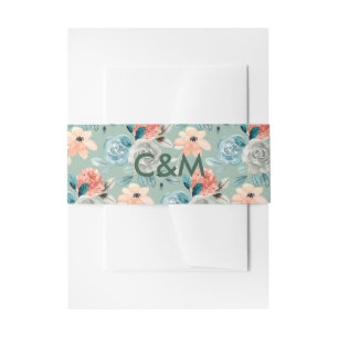 Sage Green Floral Elegant Wedding Calligraphy  Invitation Belly Band
