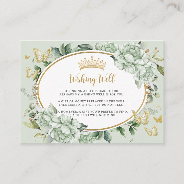 Sage Green Floral Flowers Butterflies Quinceañera Enclosure Card (Front)