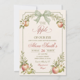 Sage Green Floral Fruit The Apple of Our Eye Invitation