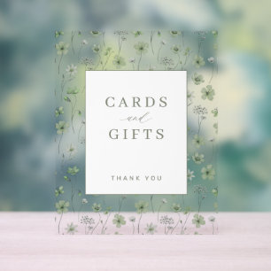 Sage green floral garden cards and gifts wedding acrylic sign