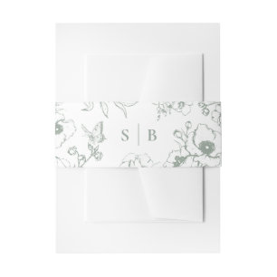 Sage Green Floral Garden Monogram Wedding Invitation Belly Band
