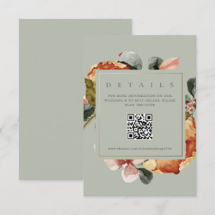 Sage Green Floral Garden QR Wedding Website Enclosure Card