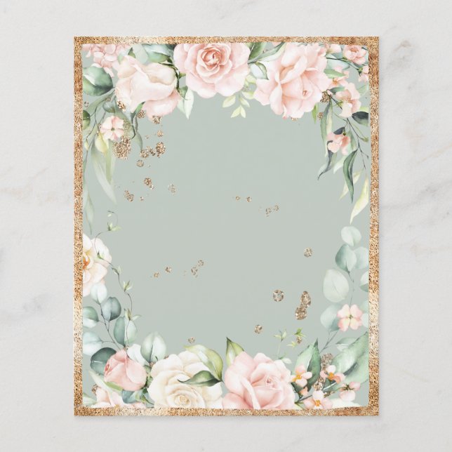 Sage Green Floral Gold Blank Paper Sheet (Front)