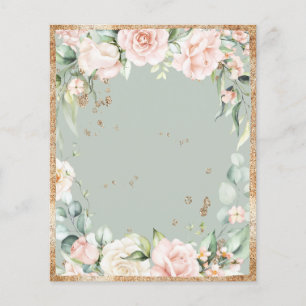 Sage Green Floral Gold Blank Paper Sheet