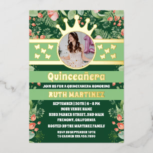 Sage Green Floral Gold Butterfly Quinceanera Photo