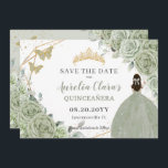 Sage Green Floral Gold Quinceanera Sweet Sixteen Save The Date<br><div class="desc">Matching items available in store! (c) The Happy Cat Studio</div>
