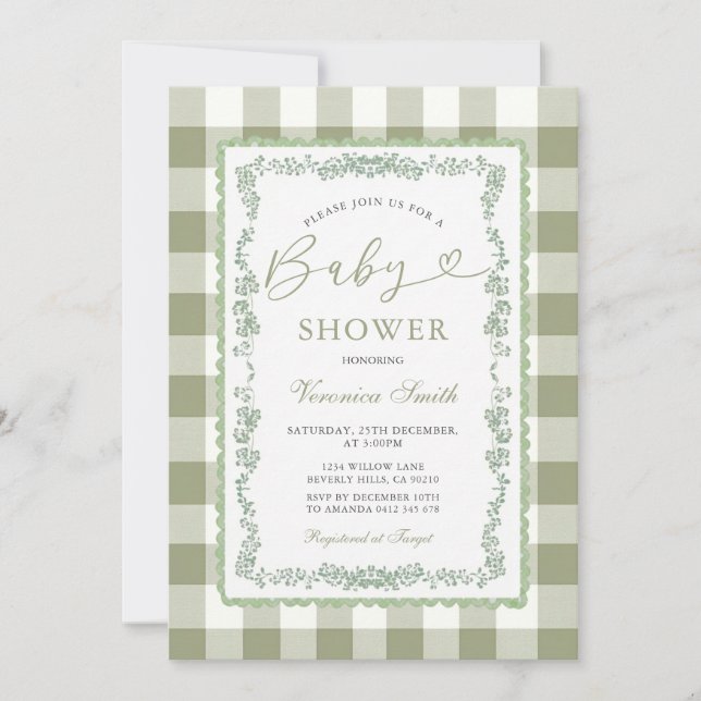 Sage Green Floral Grandmillenial Baby Shower Invitation (Front)