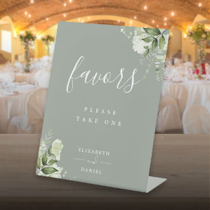 Sage Green Floral Greenery Favours Table Pedestal Sign