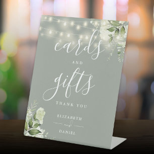 Sage Green Floral Greenery Lights Cards And Gifts Pedestal Sign