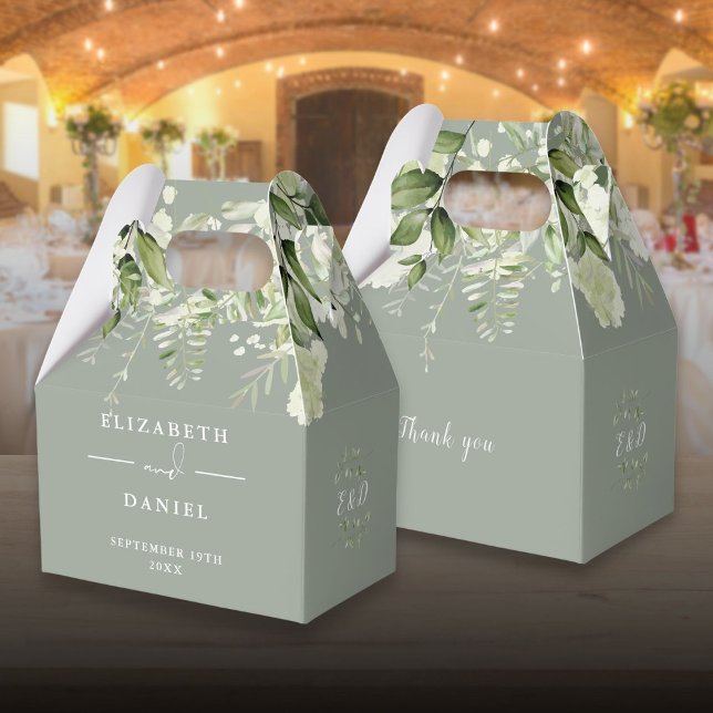 Sage Green Floral Greenery Monogram Wedding Favour Box (Sage Green Floral Greenery Monogram Wedding Favor Box)