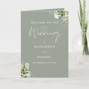 Sage Green Floral Greenery Wedding Programme