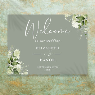 Sage Green Floral Greenery  Wedding Welcome Sign