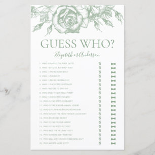 Sage Green Floral Guess Who Bridal Shower Game