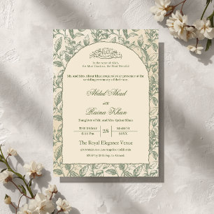 Sage Green Floral Islamic Muslim Wedding Arch Invitation