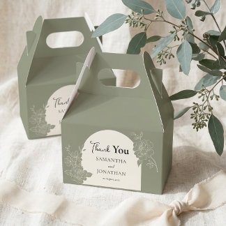 Sage Green Floral Ivory Arch Wedding Thank You Favour Box