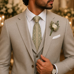 Sage Green Floral Jacquard Wedding Tie