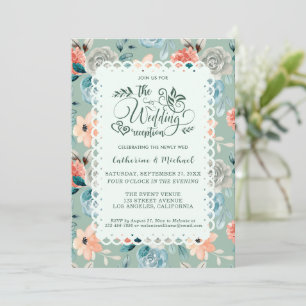 Sage Green Floral Lace Elegant Wedding Calligraphy Invitation