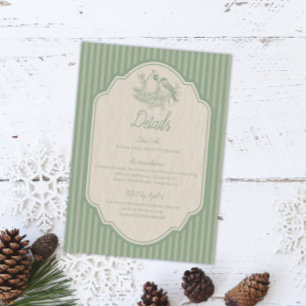 Sage Green Floral Line drawing Wedding Details Invitation