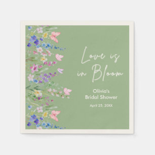 Sage Green Floral Love is in Bloom Bridal Shower  Napkin