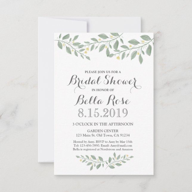 Sage Green Floral Minimalist Bridal Shower Invite (Front)