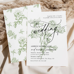 Sage Green Floral Modern Calligraphy Wedding Invitation