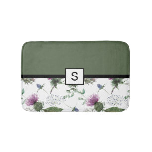 Sage Green Floral Monogram Bath Mat