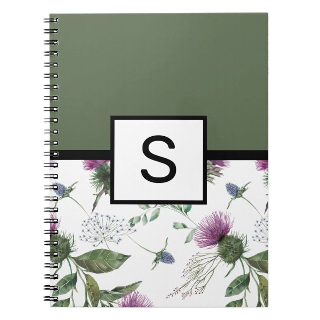 Sage Green Floral Monogram Notebook (Front)