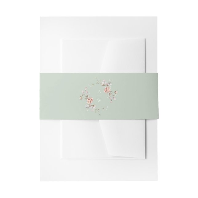 Sage Green Floral Monogram Wedding Belly Band Invitation Belly Band (Front Example)