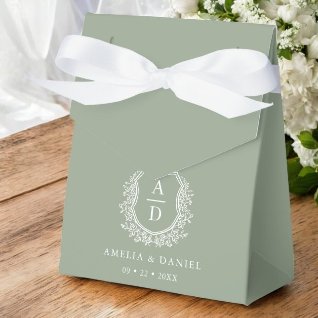 Sage Green Floral Monogram Wedding Crest Modern Favour Box (Creator Uploaded)