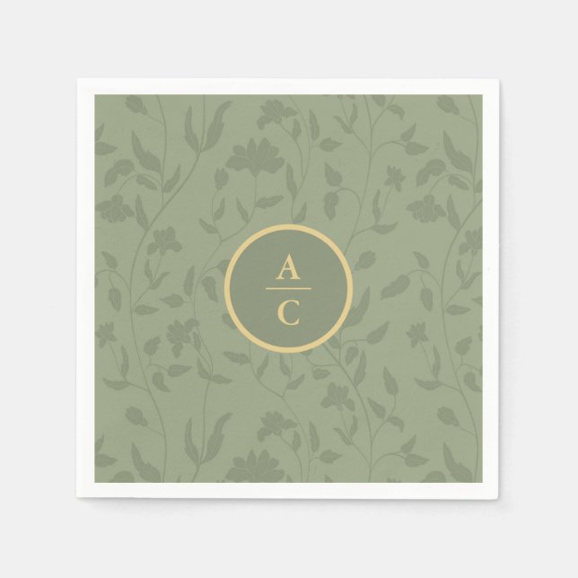 Sage Green Floral  Napkin (Front)