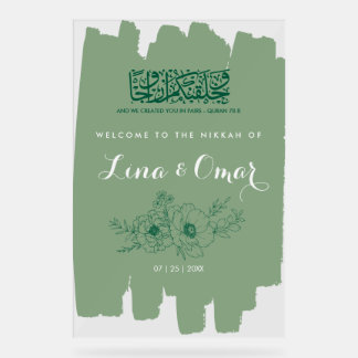Sage Green Floral Nikkah Acrylic Sign