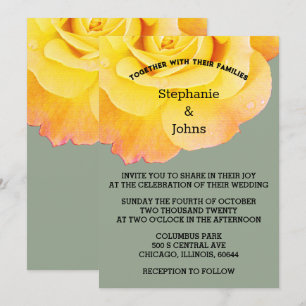 Sage Green Floral Orange Yellow Rose Boho Wedding Invitation
