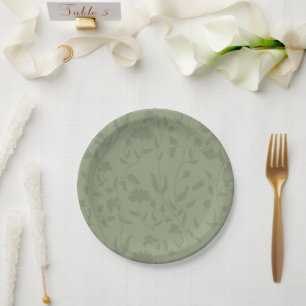 Sage green floral paper plate