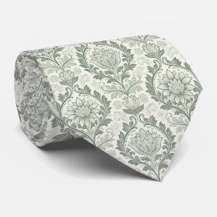 Sage Green Floral Pattern  Tie