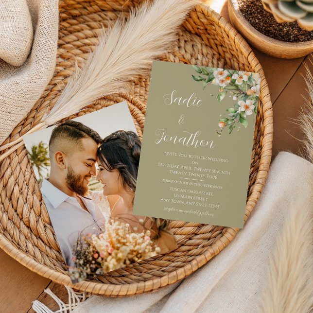 Sage Green Floral Photo Wedding Invitation (Creator Uploaded)