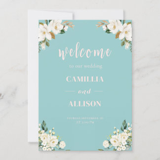  Sage Green Floral pink Wedding Welcome Sign Invitation