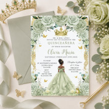 Sage Green Floral Princess and Frog Quinceañera 