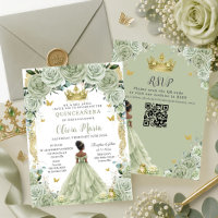 Sage Green Floral Princess and Frog Quinceañera QR