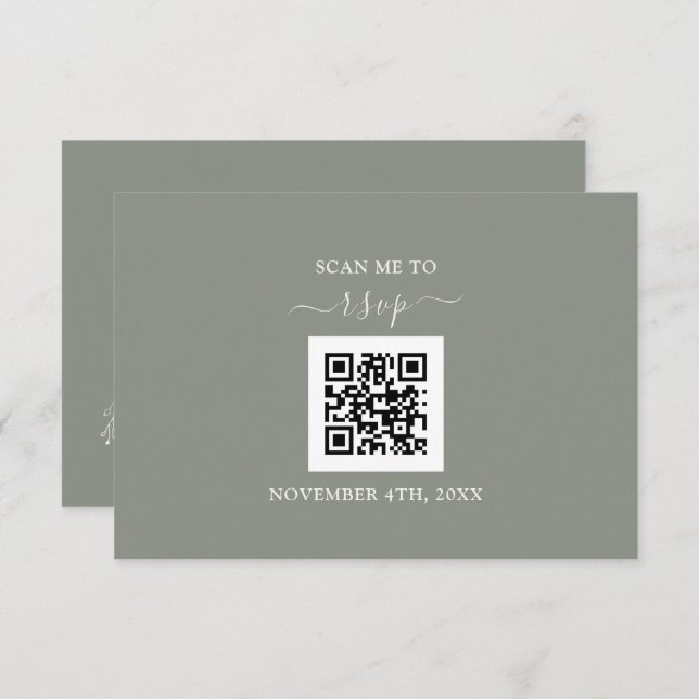 Sage Green Floral QR Code Add your URL Wedding   RSVP Card (Front/Back)