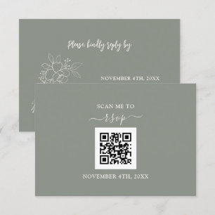 Sage Green Floral QR Code Add your URL Wedding   RSVP Card