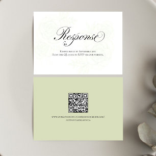 Sage Green Floral QR Code Wedding RSVP Script Card