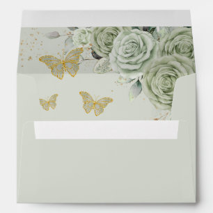  Sage Green Floral Quinceañera Sweet 16 Butterfly Envelope