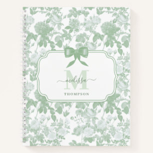 Sage Green Floral Roses French Chinoiserie Pattern Notebook