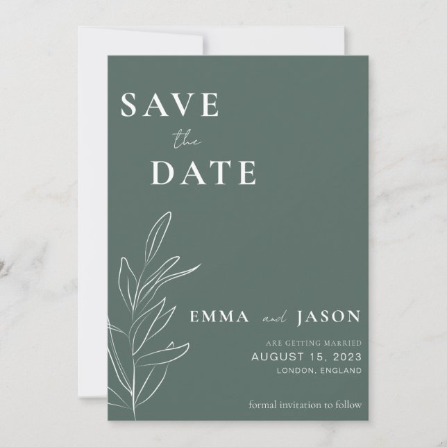 Sage green floral save the date card (Front)