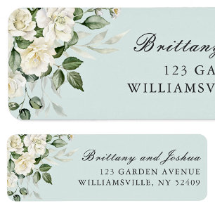 Sage Green Floral Script Wedding Return Address