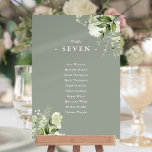 Sage Green Floral Seating Plan Table Number<br><div class="desc">These elegant sage green botanical greenery floral wedding table numbers can be personalised with your guests' seating plan set in chic typography. The cards are printed on the front and back (double-sided). Designed by Thisisnotme©</div>