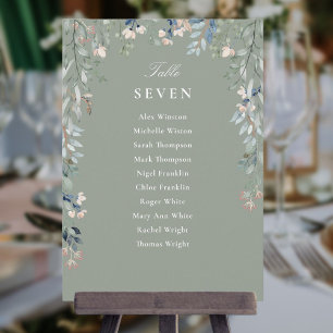 Sage Green Floral Seating Plan Table Number