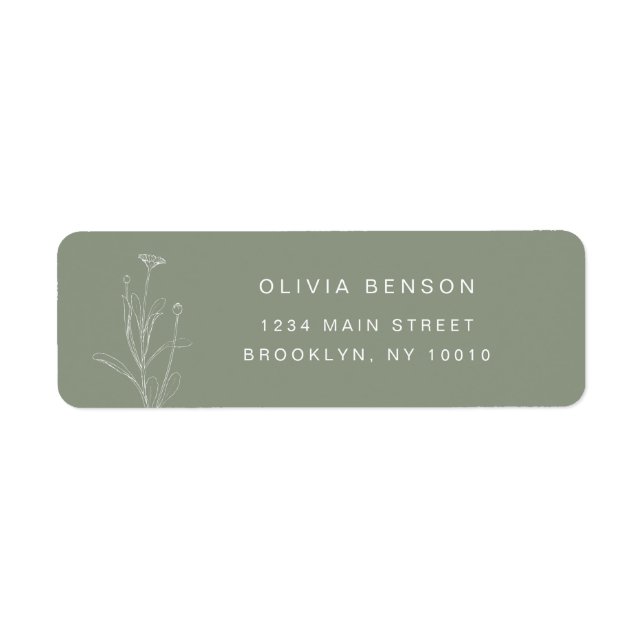 Sage Green Floral Simple Return Address Label (Front)