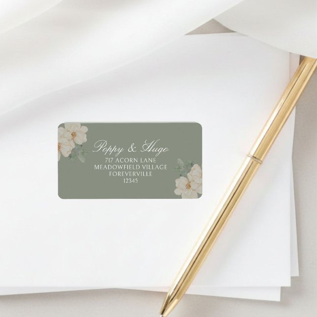 Sage Green Floral | Simple Wedding Return Address  Label (Creator Uploaded)