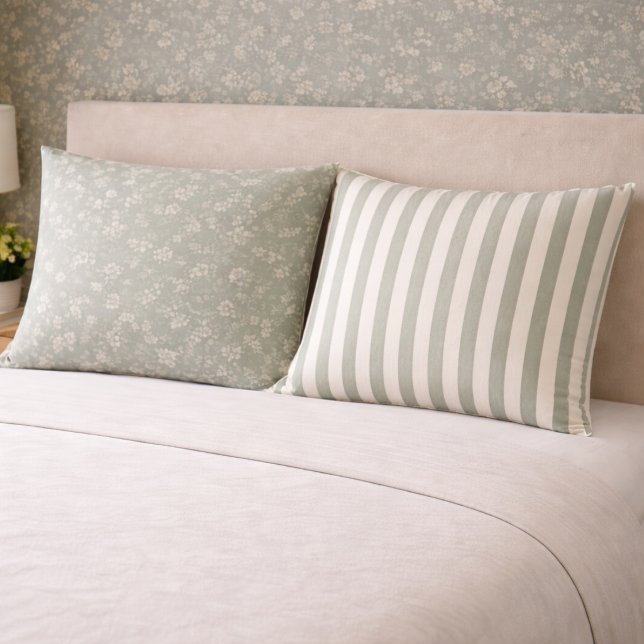 Sage Green floral softness and striped simplicity. Pillowcase (Creator Uploaded)